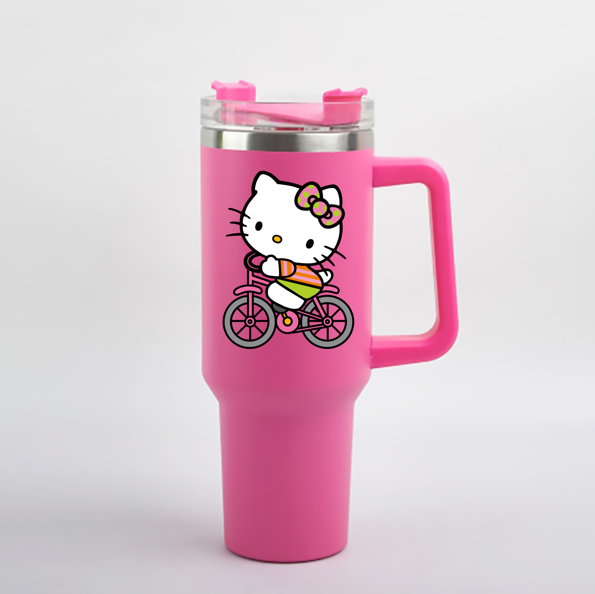 （画像用） Hello Kitty ハローキティ 1200mL車用タンブラー - クリスタルステッカー（プラスチックストロー付き）